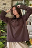 Essential Body Stretch Cotton Collar & Cuff Shirt Chocolate /50 pre order 1 week 